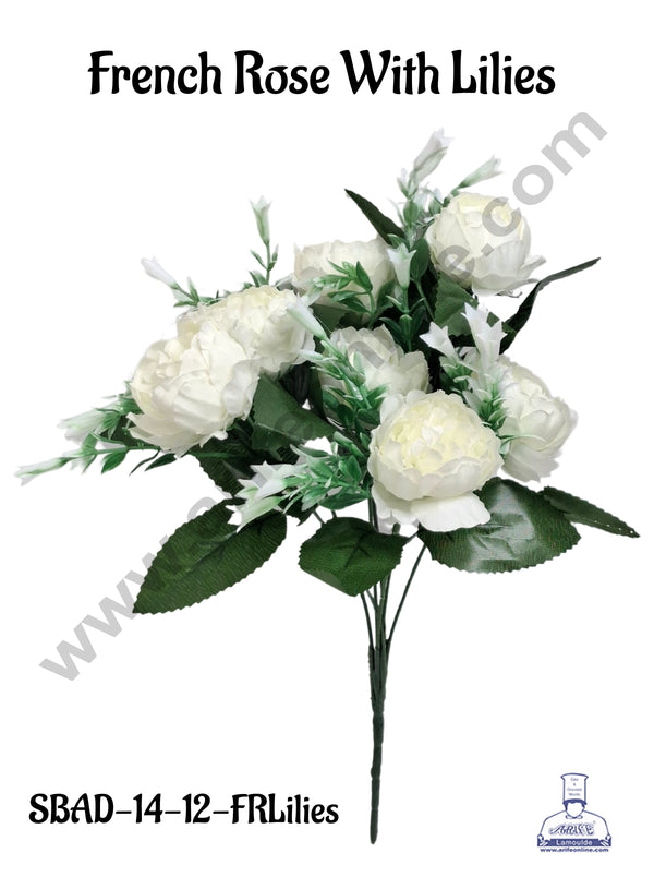 French Rose With Lilies Artificial Flower bunch For Cake Decoration – ( 1 Bunch ) Cake Decor™