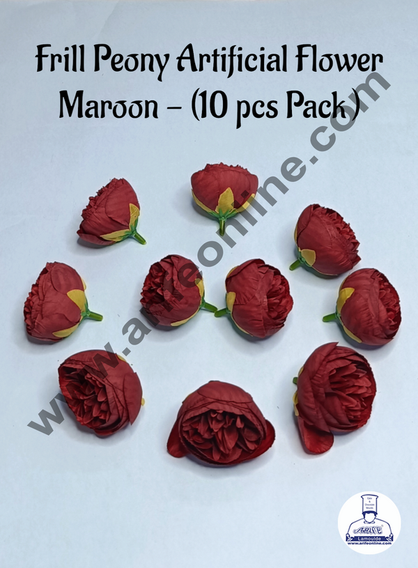 Cake Decor™  Frill Peony Artificial Flower For Cake Decoration – Maroon ( 10 pc pack )