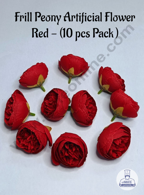 Cake Decor™  Frill Peony Artificial Flower For Cake Decoration – Red ( 10 pc pack )