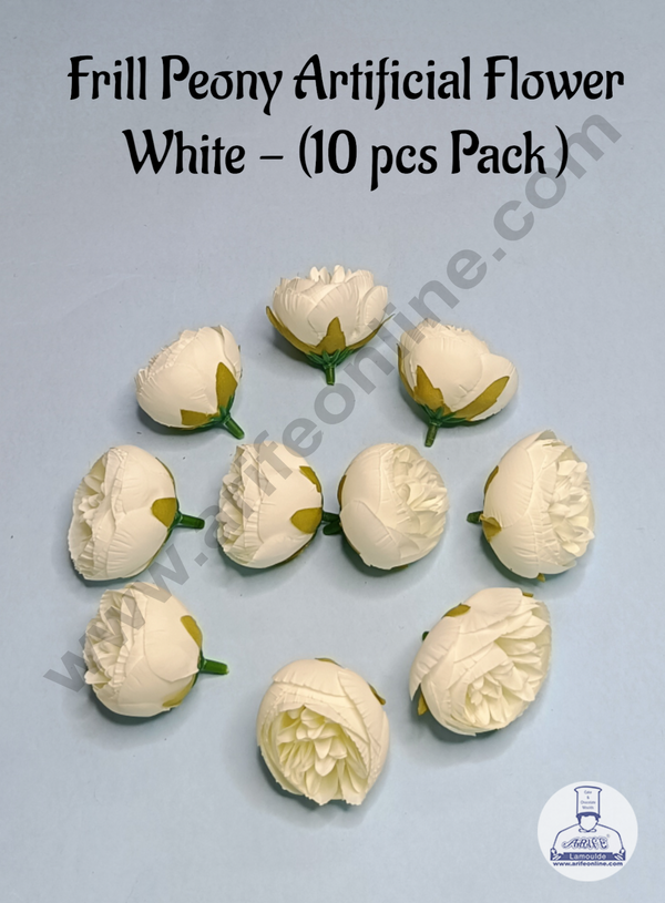 Cake Decor™  Frill Peony Artificial Flower For Cake Decoration – White ( 10 pc pack )