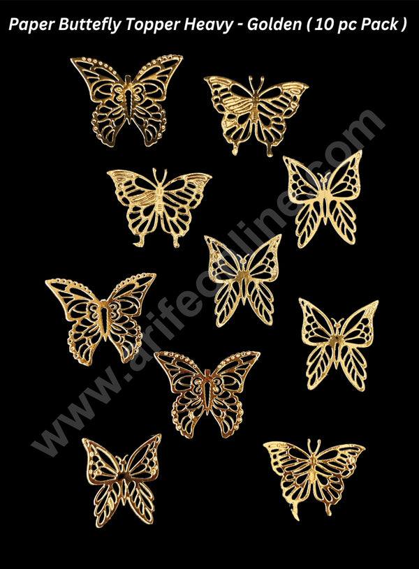 CAKE DECOR™ 10 Pcs Golden Butterfly Paper Topper For Cake And Cupcake Decoration