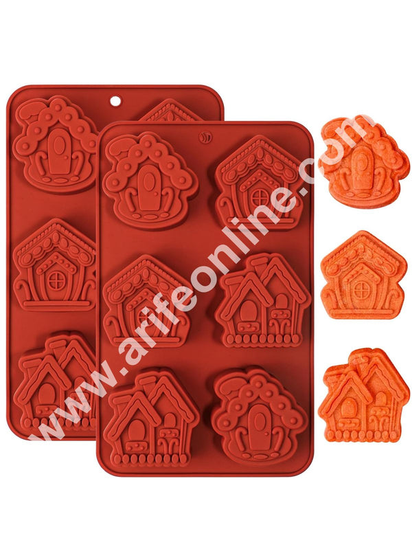 CAKE DECOR™ 6 Cavity 3D Gingerbread Houses Silicone Christmas Village Gingerbread House Mold