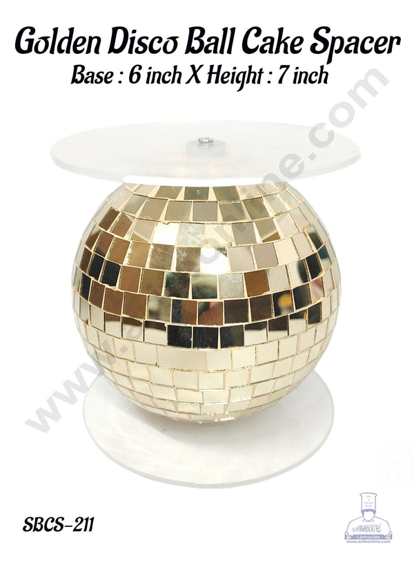 CAKE DECOR™ Golden Disco Ball Cake Spacer For Cake and Cupcake Decoration - B: 6 inch X H: 6 inch