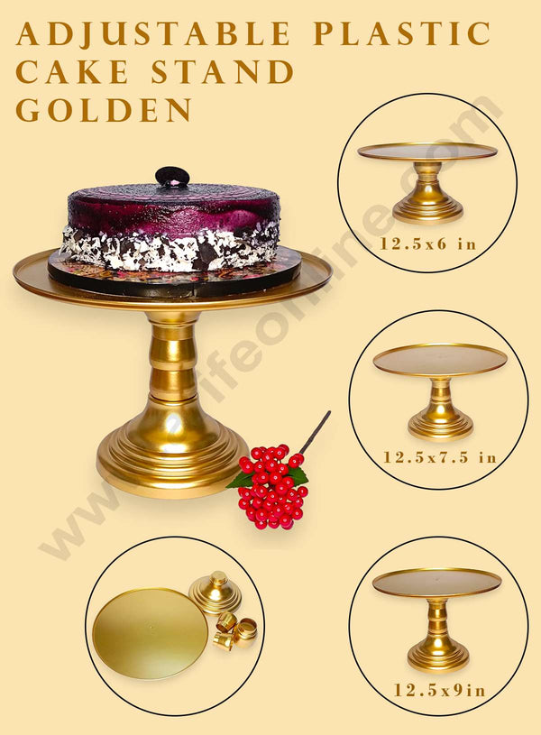 CAKE DECOR™ Adjustable Plastic Cake Stand | Cupcake Stand | Display Stand - Golden