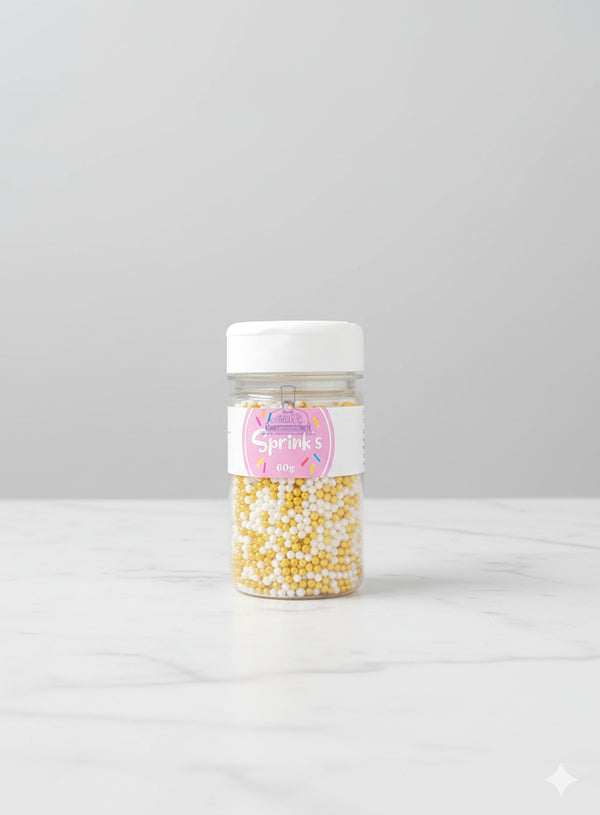 CAKE DECOR™ Sugar Candy - Golden and White Balls Candy- 00 - 60 gm