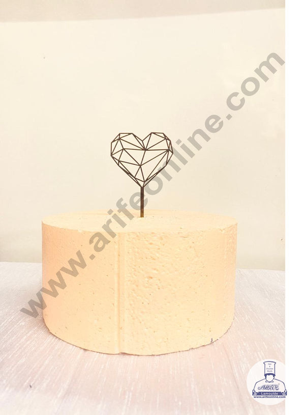 CAKE DECOR™ Golden Acrylic Geometric Heart With Stick Cake Topper And Dessert Decoration (SBMT-1226)