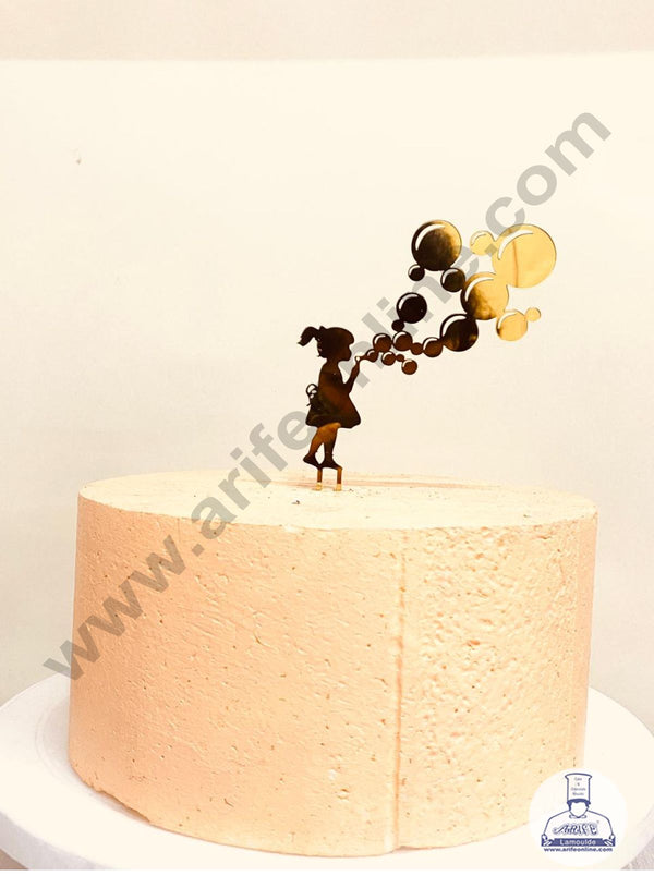 CAKE DECOR™ Golden Acrylic Girl Blowing Bubbles Cake Topper And Dessert Decoration ( SBMT-1227 )