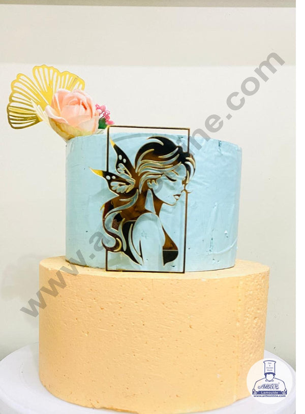 CAKE DECOR™ Golden Acrylic Long Hair Women Face Cutout With Butterfly Cake Topper Cake Decoration Dessert Decoration  ( SBMT-1228 )