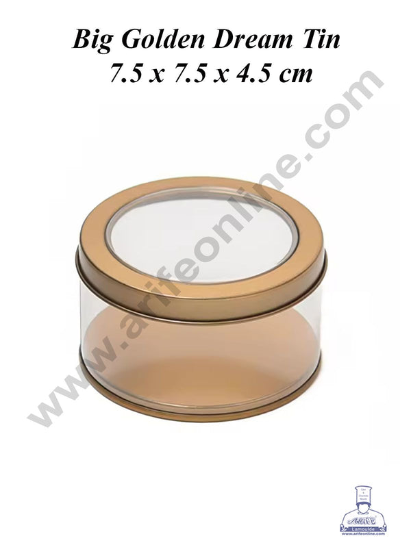 CAKE DECOR™ Golden Round Decorative Acrylic Box | Dream Tin | Gift Box | Chocolate Box | Jewellery Box | Big