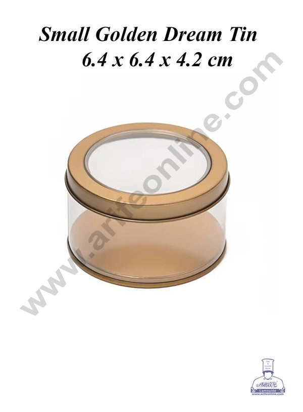 CAKE DECOR™ Golden Round Decorative Acrylic Box | Dream Tin | Gift Box | Chocolate Box | Jewellery Box | Small