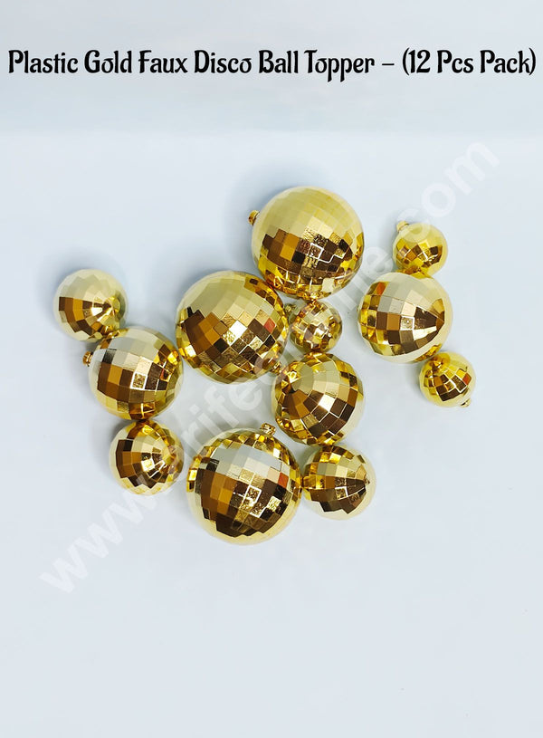 CAKE DECOR™ Plastic Gold Faux Disco Balls Topper For Cake Decoration - (12 pcs Pack)