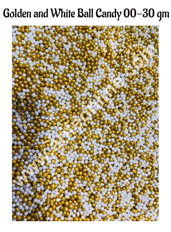 CAKE DECOR™ Sugar Candy - Golden and White Balls Candy- 00 - 30 gm