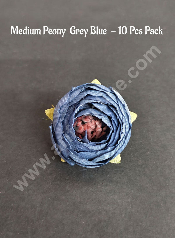 CAKE DECOR™ Medium Peony Artificial Flower For Cake Decoration – Grey Blue  ( 10 Pcs Pack )