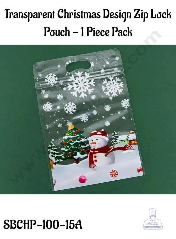 CAKE DECOR™ Transparent Christmas Design Zip Lock Pouch - 1 Piece Pack - 15.5x22.5x3.5 cm (SBCHP-100-15A)