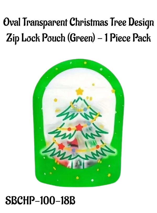 CAKE DECOR™ Oval Transparent Christmas Tree Design Zip Lock Pouch (Green) - 1 Piece Pack (12x16.5x3 cm)