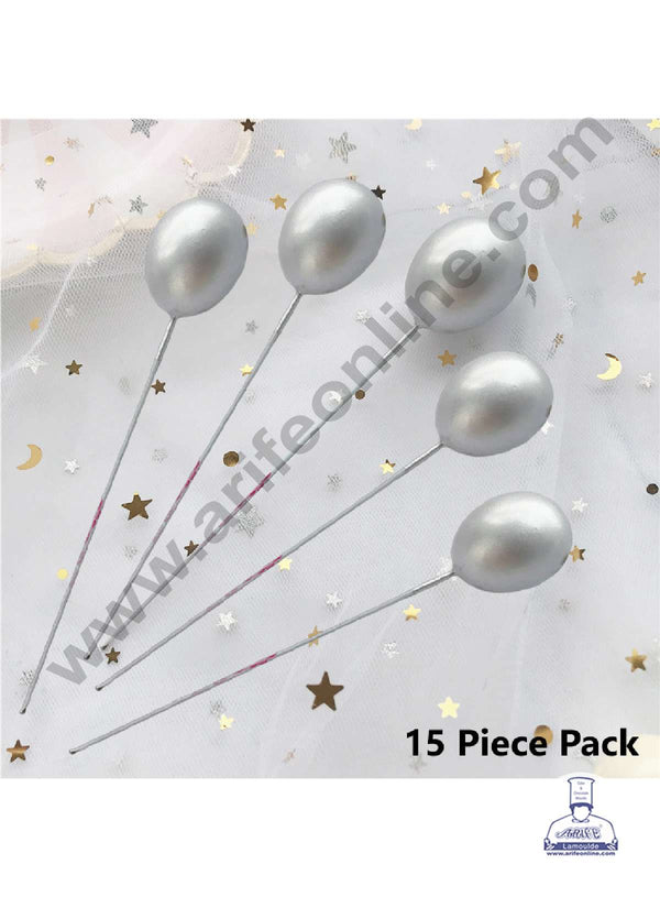 CAKE DECOR™ Silver Balloon Faux Balls Topper For Cake and Cupcake Decoration - ( 15 pcs Pack )