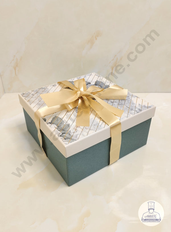 CAKE DECOR™ Floral Green Hard Hamper Box With Ribbon Top Bottom Box | Gift Box | Present Box - 1 Pc