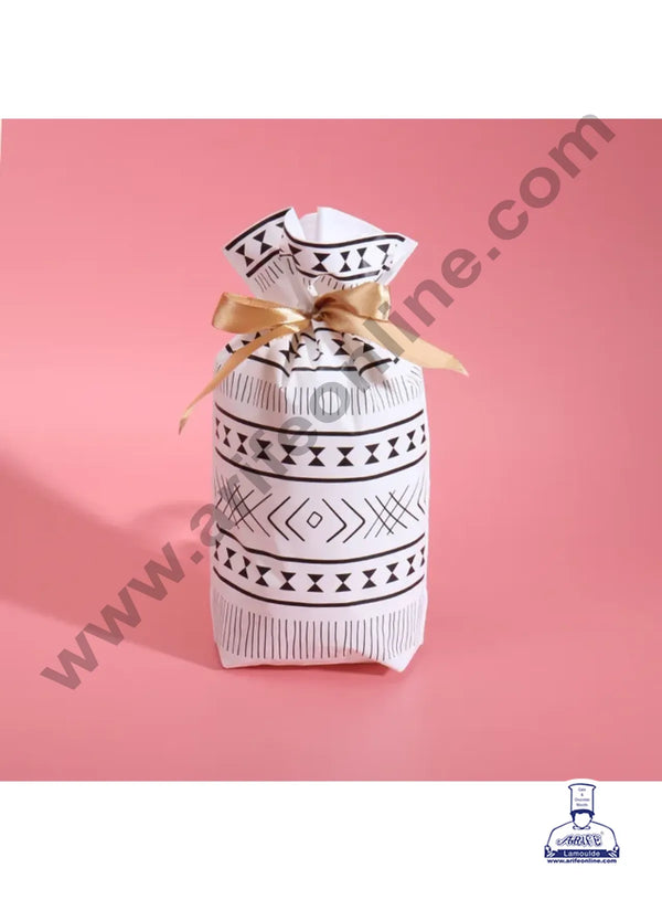 Cake Decor ™ Big White Color Christmas Theme Cookie pouch Plastic Drawstring Bag Treat With Ribbon | Design - 03  | Pack of 10 | (23cm X 15cm)