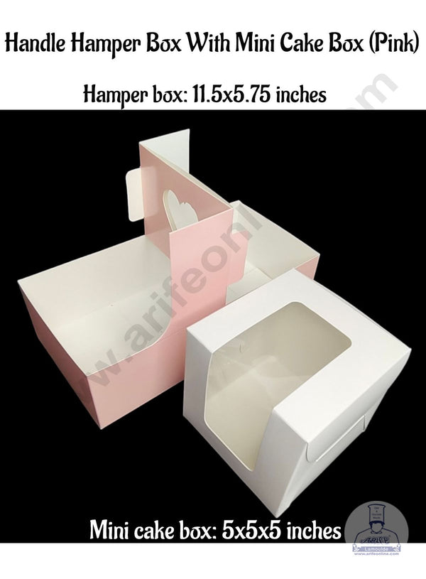 CAKE DECOR™ Handle Hamper Box With Mini Cake Box (Pink)  | Gift Box | Gift Bag With Handle (1 Pcs Pack)