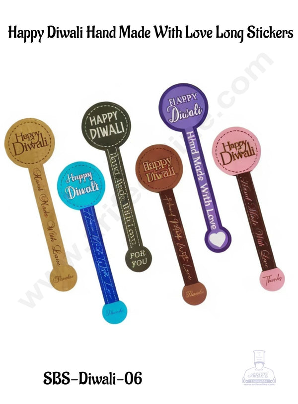 CAKE DECOR™  Happy Diwali Hand Made With Love Long Stickers Tamper Proof Label For Jars, Hamper, Cookies, Cake Box - 1 Pack Contain 2 Sheets  (Total 12 Pack)