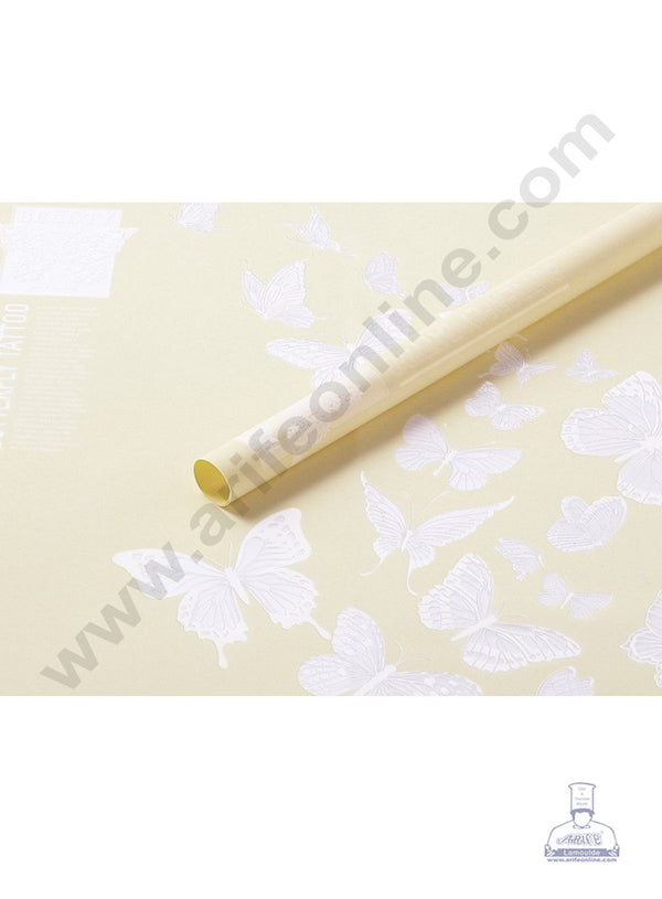 Butterfly Design Korean Wrapping Sheet | Premium Flower Wrapper (Light Yellow)- CAKE DECOR™