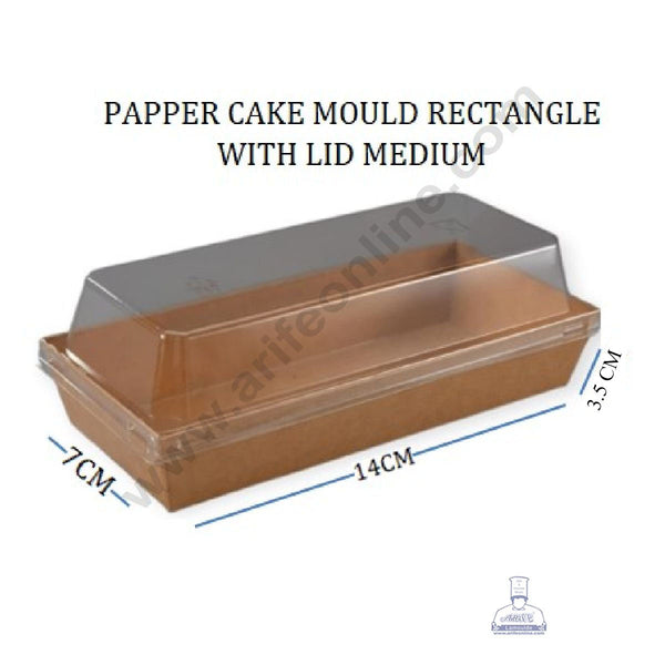 CAKE DECOR™ Rectangle Shape Paper Moulds With Lid - Karft - Medium (10 Pcs Pack)