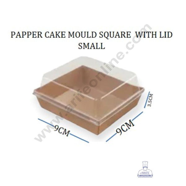 CAKE DECOR™ Square Shape Paper Moulds With Lid - Karft - Small (10 Pcs Pack)