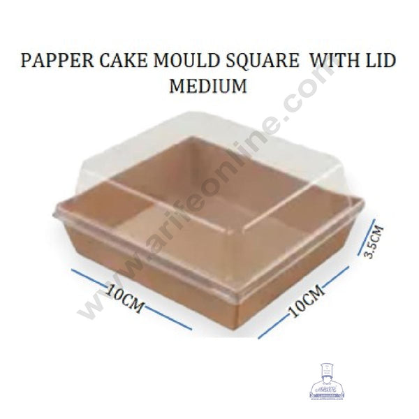 CAKE DECOR™ Square Shape Paper Moulds With Lid - Karft - Medium (10 Pcs Pack)