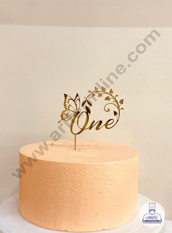 CAKE DECOR™ Golden Acrylic Cake Topper - One Number with  Butterfly And Leaf Cutout Cake Topper ( SBMT-1216)