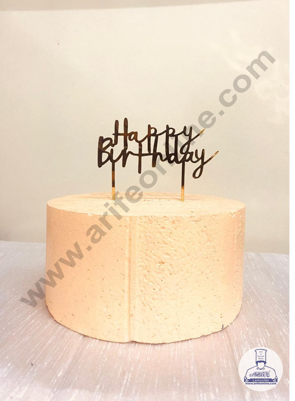 CAKE DECOR™ 5 inch Acrylic Gold Mirror Finishing Acrylic Stylish Happy Birthday Cake Topper  Design-1 ( SBMT-1236 )