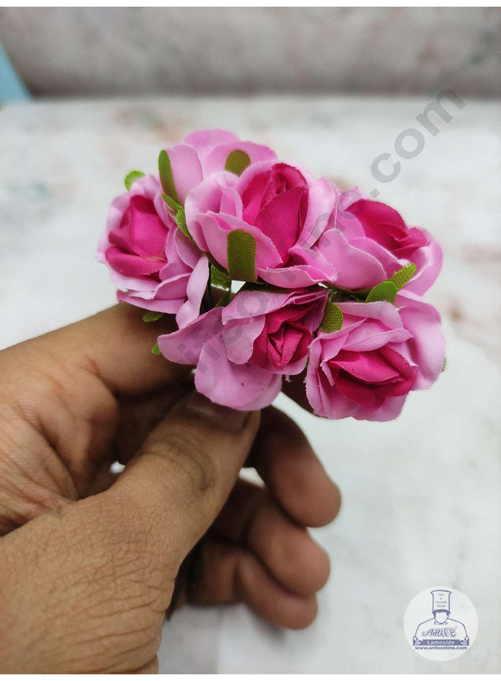 Cake Decor™  6 Pcs Mini Rose Bunch – Dark Pink - Pink