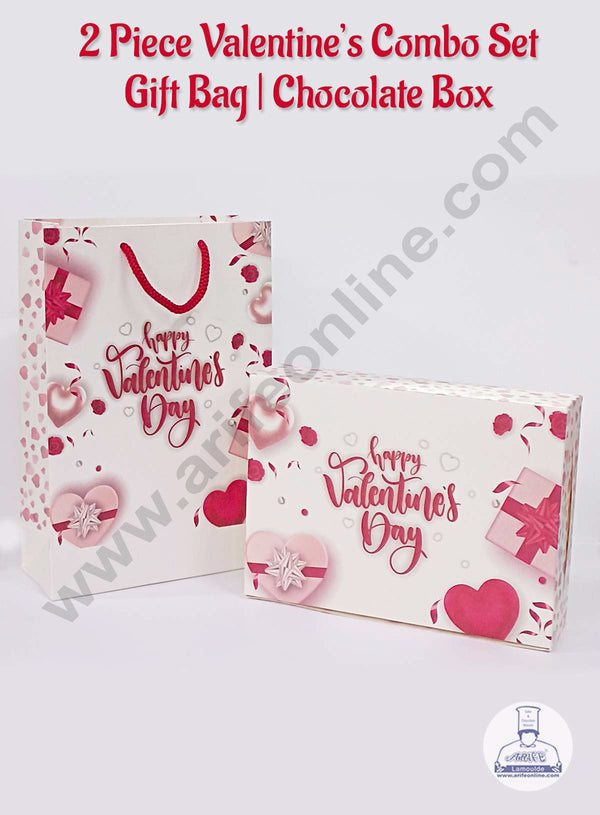 CAKE DECOR™ Valentine's Theme 2 Pieces Combo Set Gift Bag | Chocolate Box Without Cavity