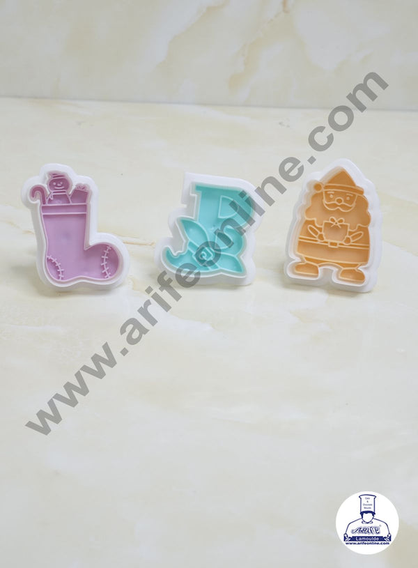 Cake Decor 3 Pc Christmas Theme Santa Plastic Biscuit Cutter Plunger Cutter