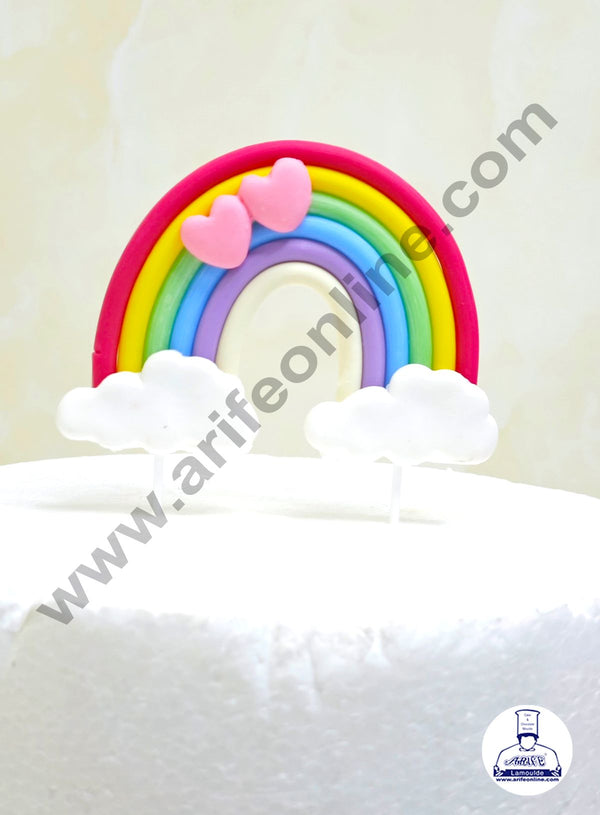 CAKE DECOR™ 1 Pieces Rainbow with Cloud & Two Heart Cake Toppers