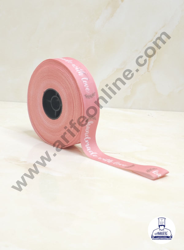 CAKE DECOR™ 1 Roll Pink Handmade with Love Ribbon | Gift Wrapping | Hamper Decoration