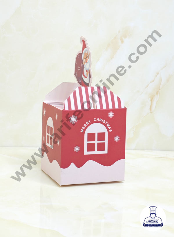 CAKE DECOR™ Fancy Merry Christmas Print Box with Santa Claus Gift Box | Candy Box | Cookies Box | Sweet Treats Box - Red (10 Pcs Pack) (SBBX-XMAS-04)