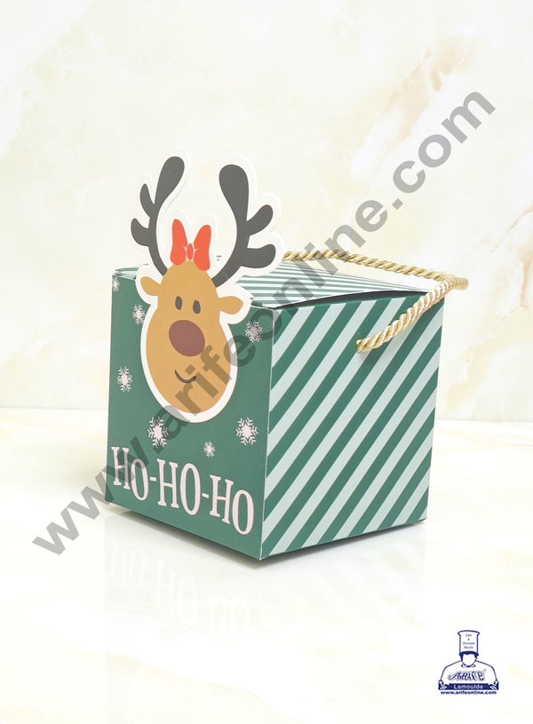 CAKE DECOR™ Merry Christmas Print Box with Ho-Ho-Ho Santa Claus Gift Box | Candy Box | Cookies Box | Sweet Treats Box - Green (10 Pcs Pack) (SBBX-XMAS-07)