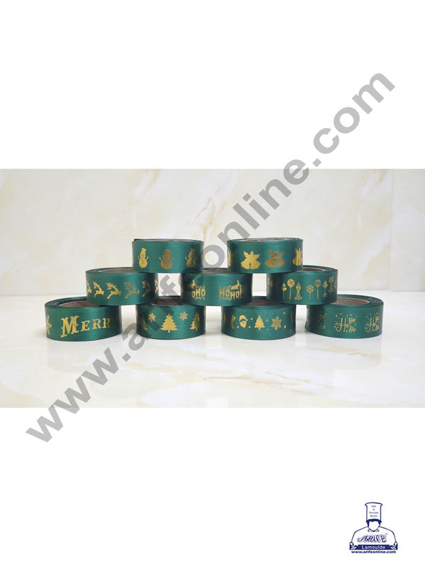 CAKE DECOR™ 1 Roll Christmas Theme Ribbons | Gift Wrapping | Hamper Decoration | Assorted Designs - Green ( SBR-CH-Green)