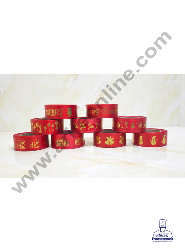 CAKE DECOR™ 1 Roll Christmas Theme Ribbons | Gift Wrapping | Hamper Decoration | Assorted Designs - Red ( SBR-CH-Red )