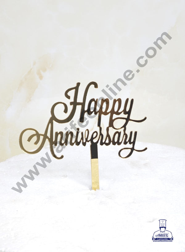 CAKE DECOR™ 5 inch Acrylic Happy Anniversary with two Hearts Cutout Cake Topper Cake Decoration