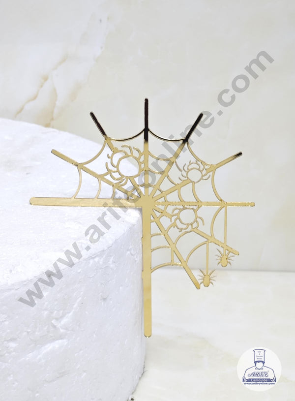 CAKE DECOR™ 5 inch Golden Acrylic Spider-Web with Spiders Cake Topper Cake Decoration Dessert Decoration