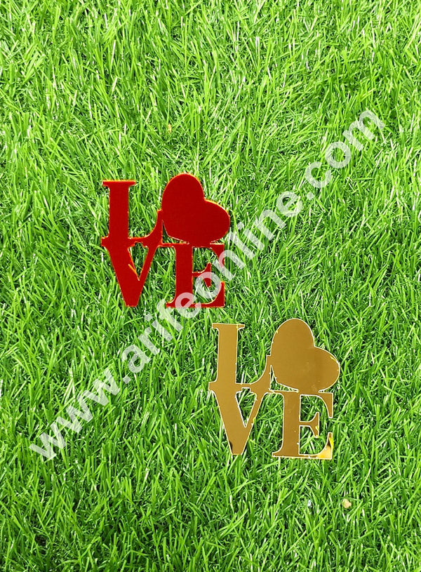 CAKE DECOR™ Red & Gold Acrylic Love with Heart Cutout Cake Topper - 2 pc Pack