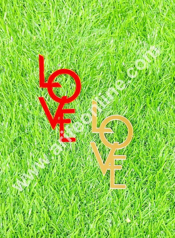 CAKE DECOR™ 3.5 inch Red & Gold Acrylic Love Cutout Cake Topper - 2 pc Pack