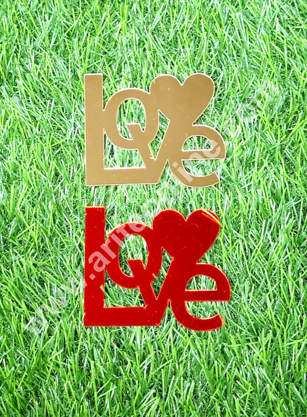 CAKE DECOR™ Red & Gold Acrylic Love Design Cutout Cake Topper - 2 pc Pack