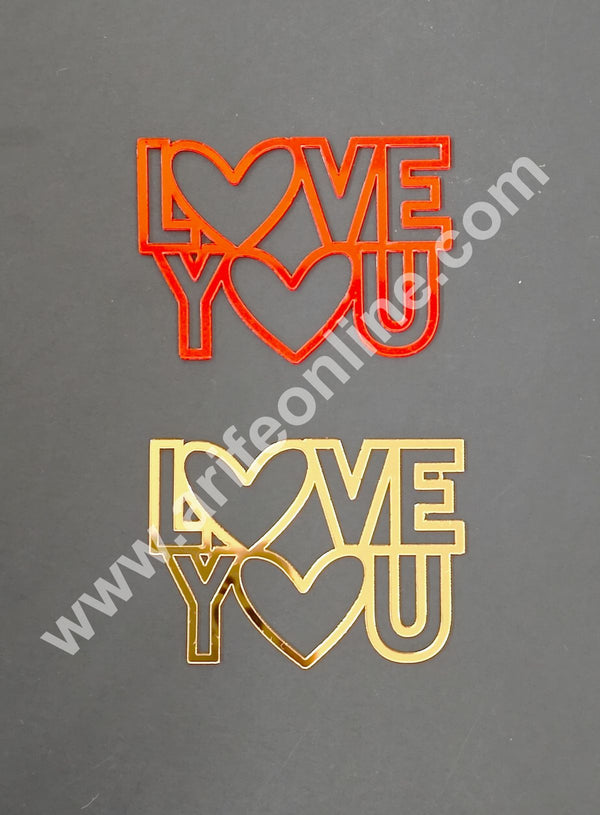 CAKE DECOR™ Red & Gold Acrylic Love You Design Cutout Cake Topper - 2 pc Pack