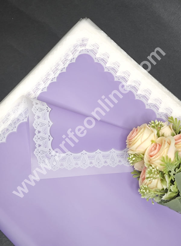 CAKE DECOR™ Laced Korean Bouquet Wrapping Sheets (20 Sheets) | Premium Flower Wrapping Paper with Elegant Laced Border (Pastel Purple)