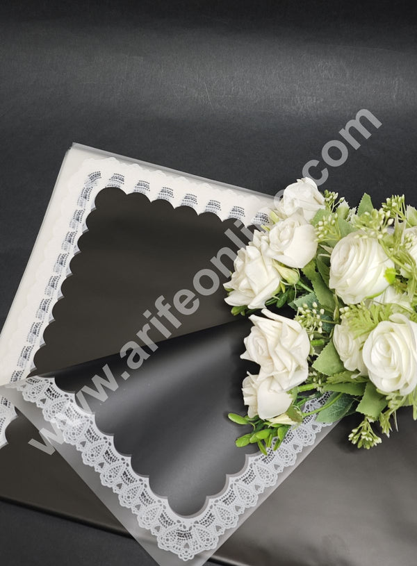 CAKE DECOR™ Laced Korean Bouquet Wrapping Sheets (20 Sheets) | Premium Flower Wrapping Paper with Elegant Laced Border (Black)