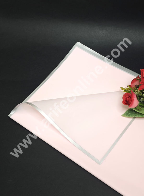 CAKE DECOR™ Light Pink Korean Bouquet Wrapping Sheets (20 Sheets) | Premium Flower Wrapping Paper with Elegant Silver Border