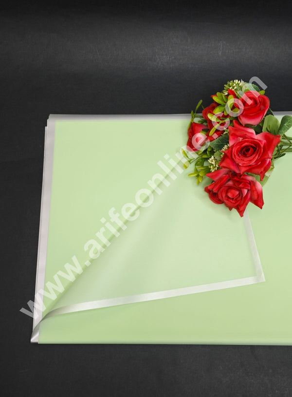 CAKE DECOR™ Pastel Green Korean Bouquet Wrapping Sheets (20 Sheets) | Premium Flower Wrapping Paper with Elegant Silver Border