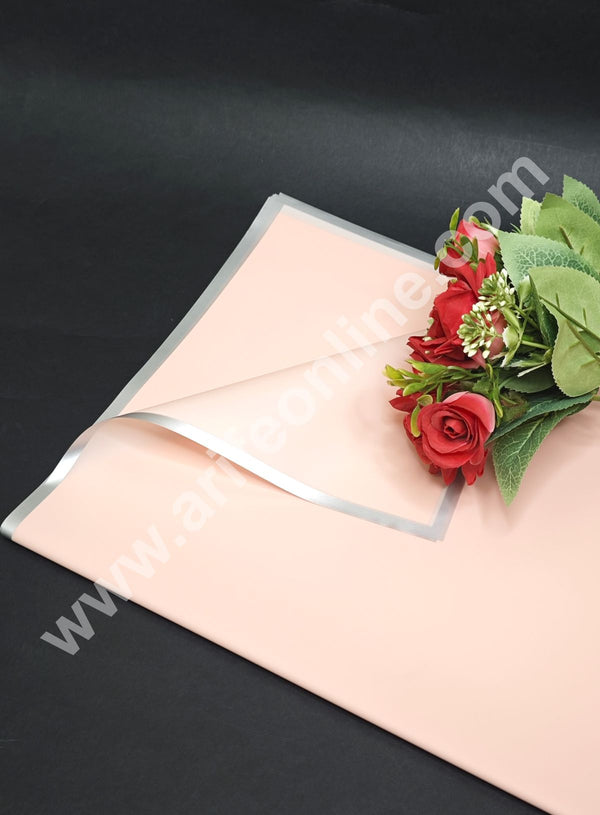 CAKE DECOR™ Peach Korean Bouquet Wrapping Sheets (20 Sheets) | Premium Flower Wrapping Paper with Elegant Silver Border